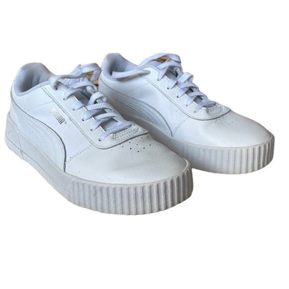Puma Platform Sneakers Womans Size 9 Carina White Leather Athletic Shoes - Picture 1 of 9